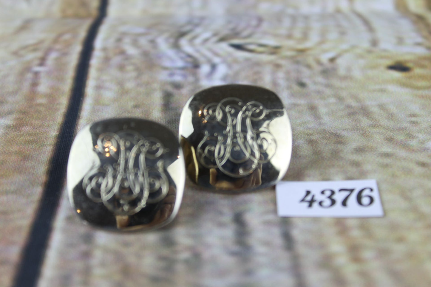 Vintage large gold metal engraved scroll work cuff links