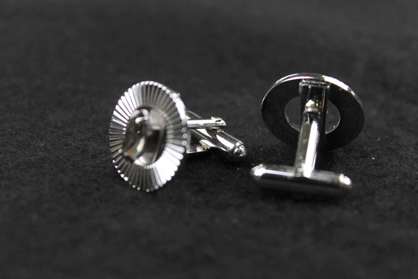 Vintage Smokey Oval Diamante Round Ridged Cufflinks