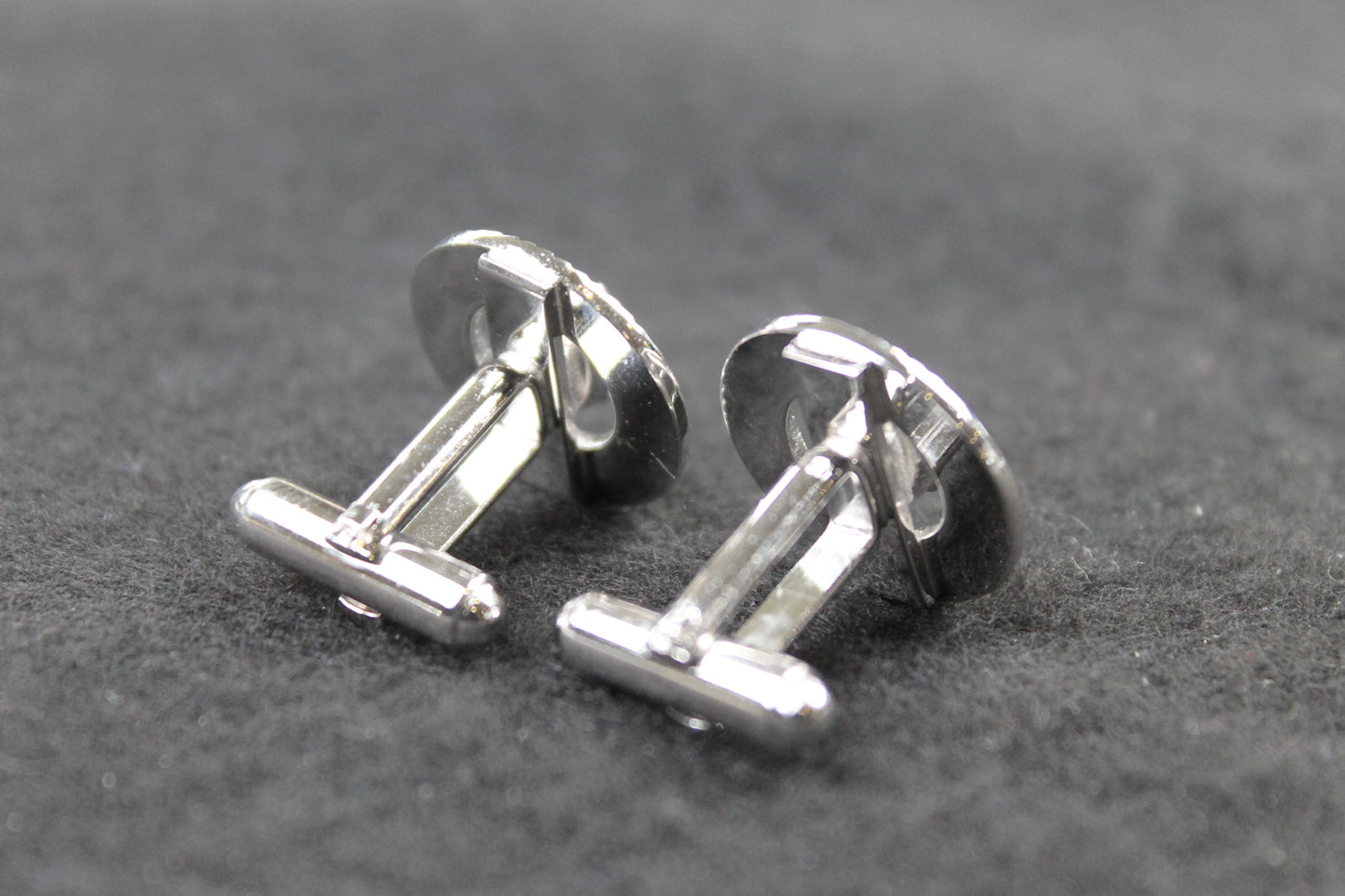 Vintage Smokey Oval Diamante Round Ridged Cufflinks