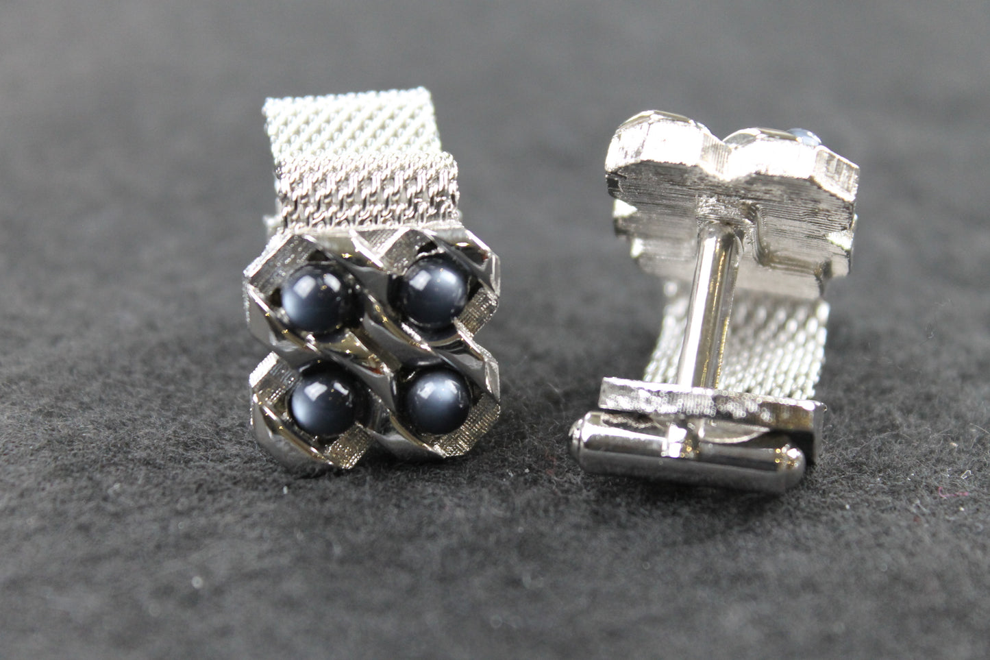 Vintage Grey Faux Pearl Wrap Around Silver Metal Cufflinks