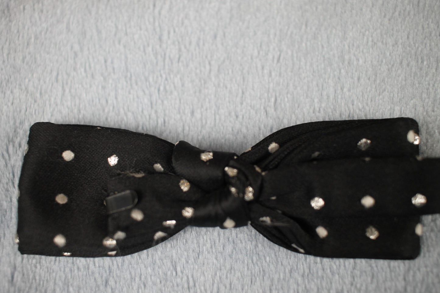 Vintage Stange Berlin pre-tied black silver dot pattern bow tie adjustable
