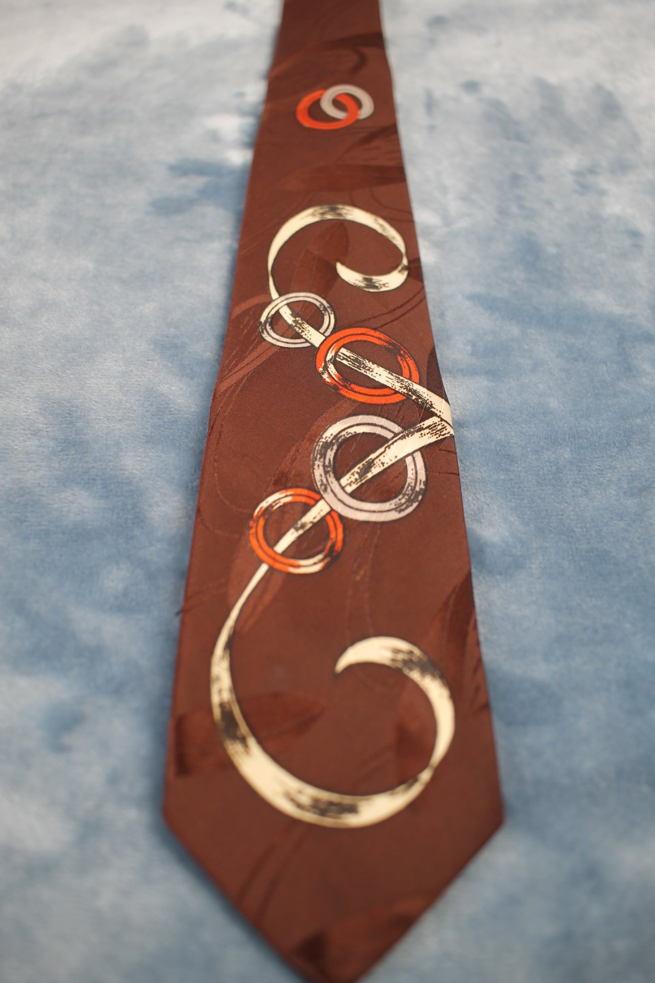 Vintage Beau Brummell Dark Brown Orange White Pattern Tie 1940s/50s
