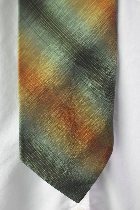 Vintage 1960s Regalon green orange yellow faded striped tie