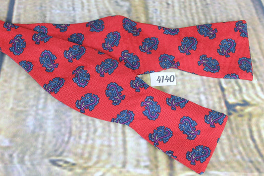 Vintage Ferrell Reed Self Tie Straight End Thistle Bow Tie Red Blue Paisley