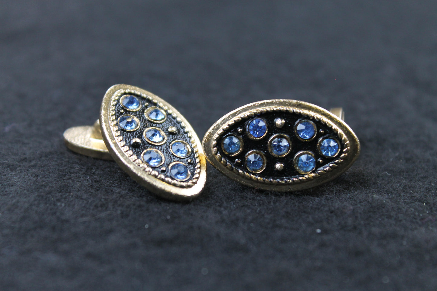 Vintage Oval Blue Diamante Inset Cufflinks