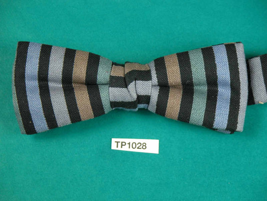Vintage Striped Blue Green Black Vicky Davies Square End Pre Tied Adjustable Bow Tie