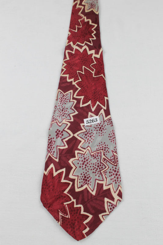 Vintage Schlesingers West New York Dark Red Silver Grey Leaf Pattern Swing Tie 1940s/50s
