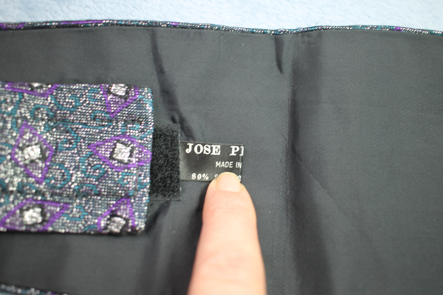 Vintage Jose Piscador green purple silver sparkly pleated cummerbund