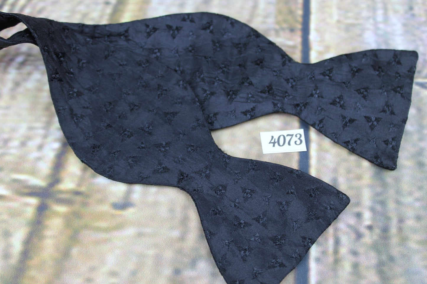 Vintage Self Tie Straight End Thistle Bow Tie Embroidered Black