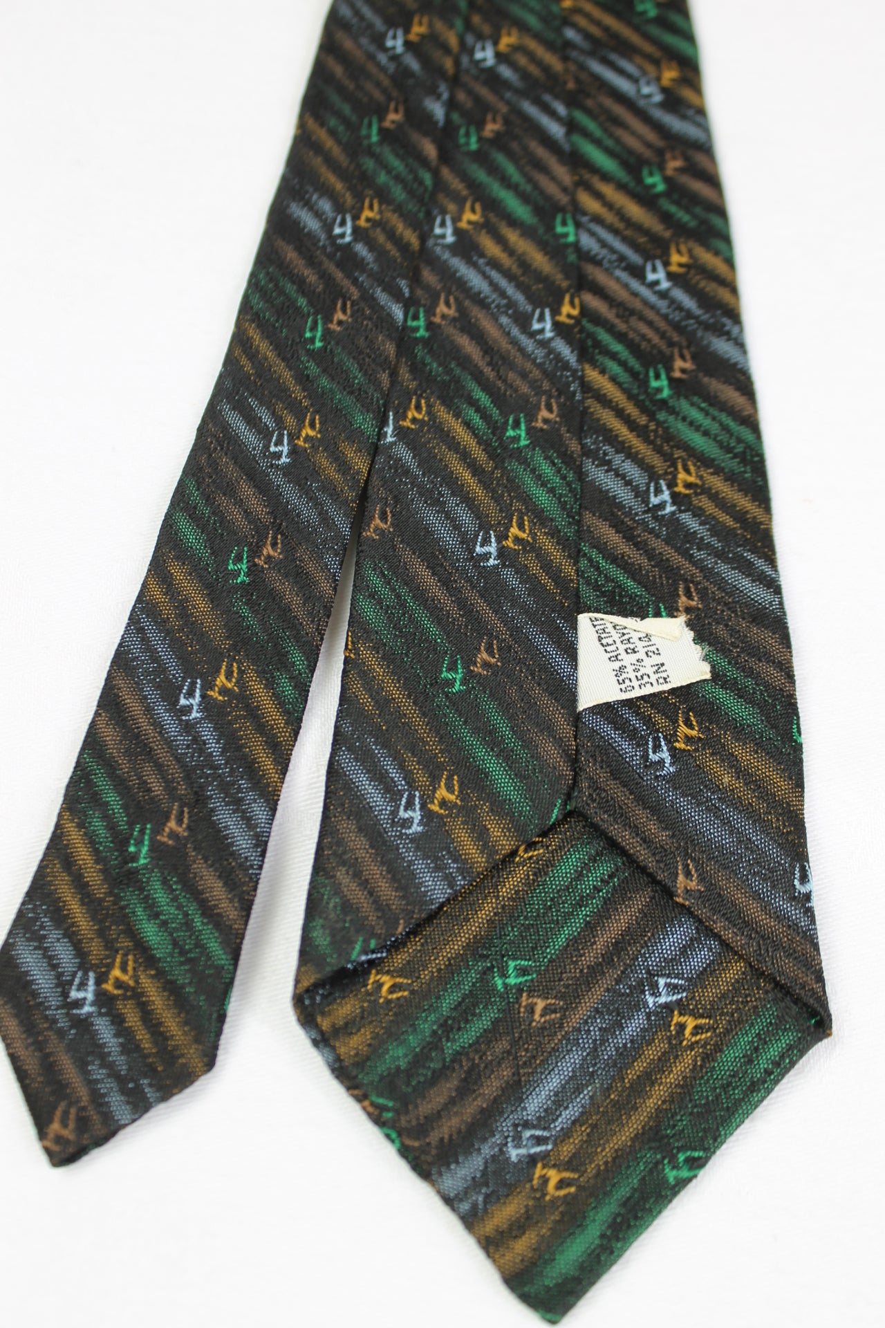 Vintage Black Orange Green Stripe Pattern Skinny Tie 1960s