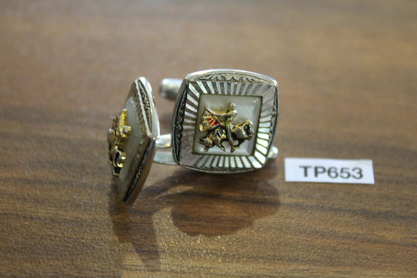 Vintage Silver & Gold Metal Cufflinks Bull fighter