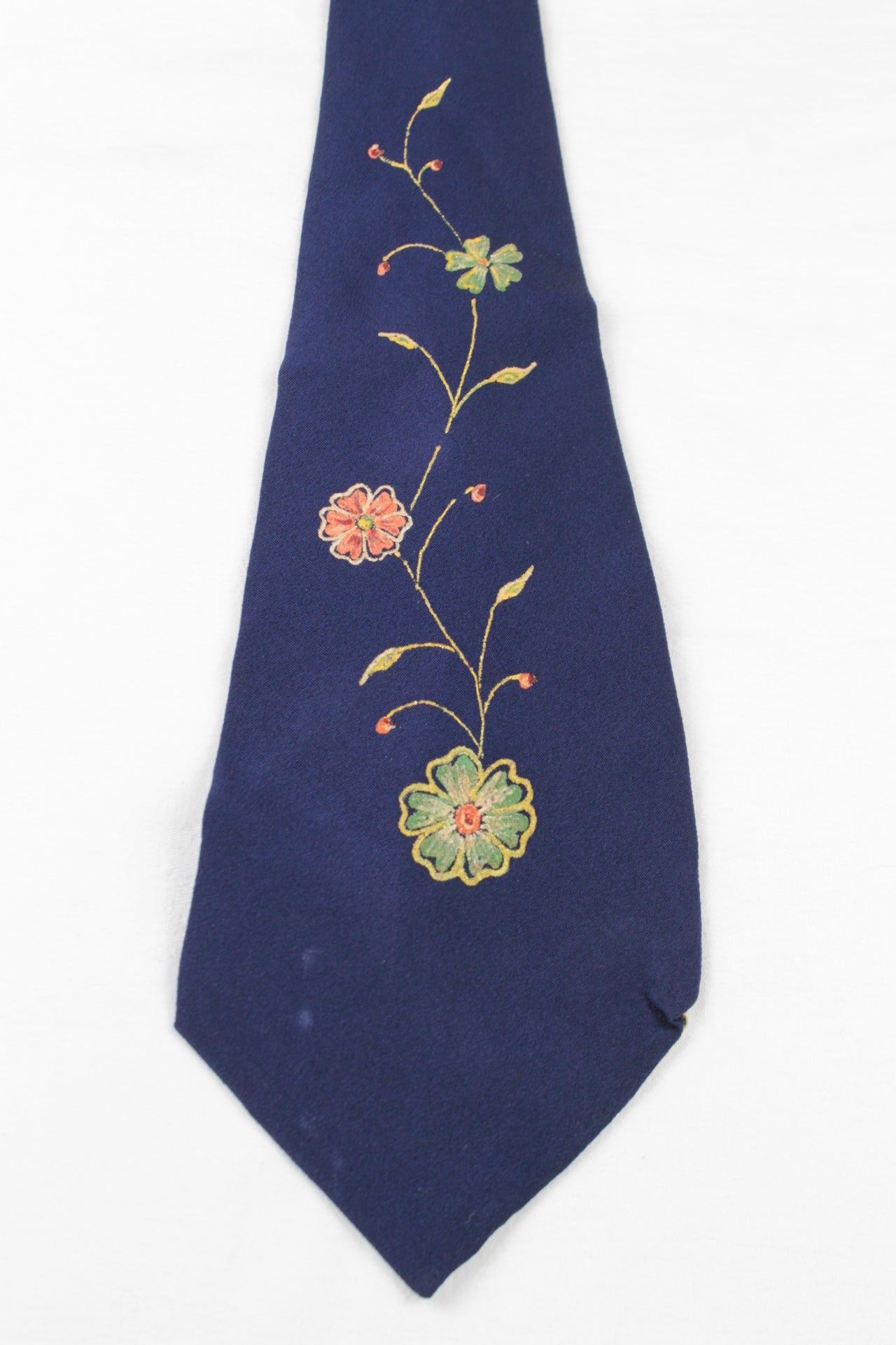 Vintage Hand Painted 1950s floral pattern blue swing tie