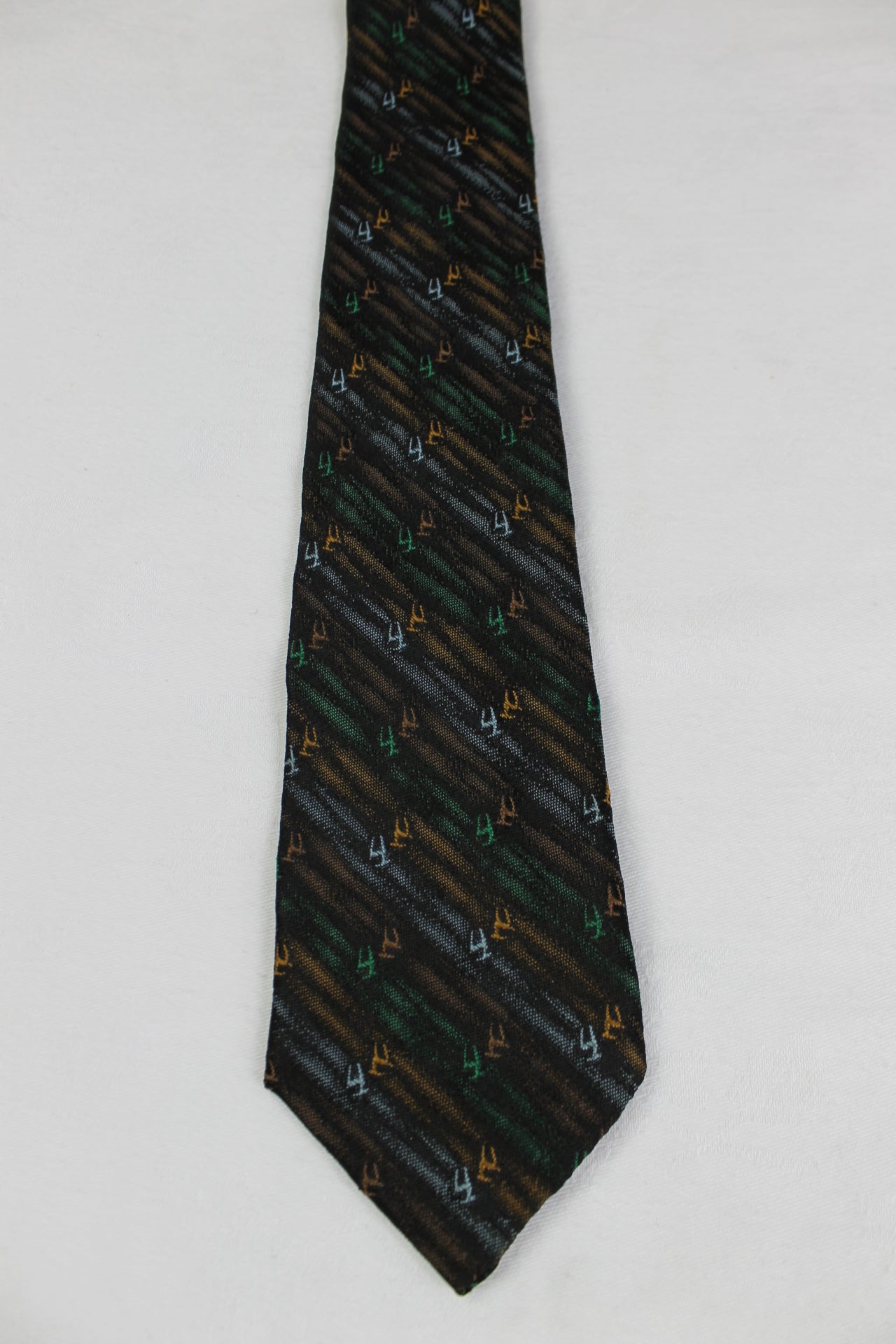 Vintage Black Orange Green Stripe Pattern Skinny Tie 1960s