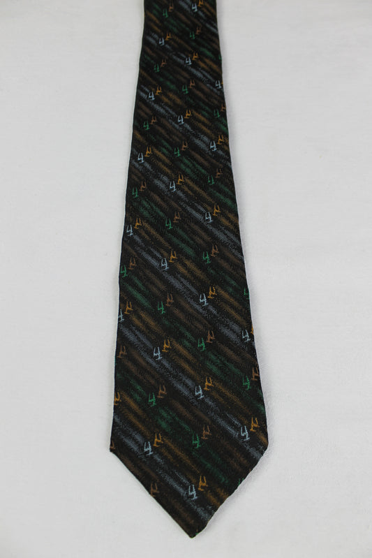 Vintage Black Orange Green Stripe Pattern Skinny Tie 1960s