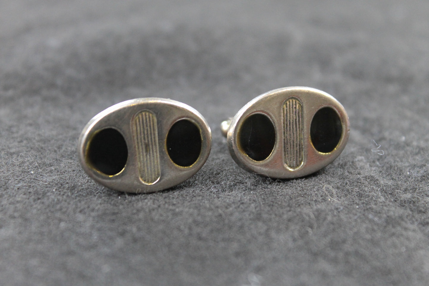 Vintage Oval Cufflinks Black Enamel Spots