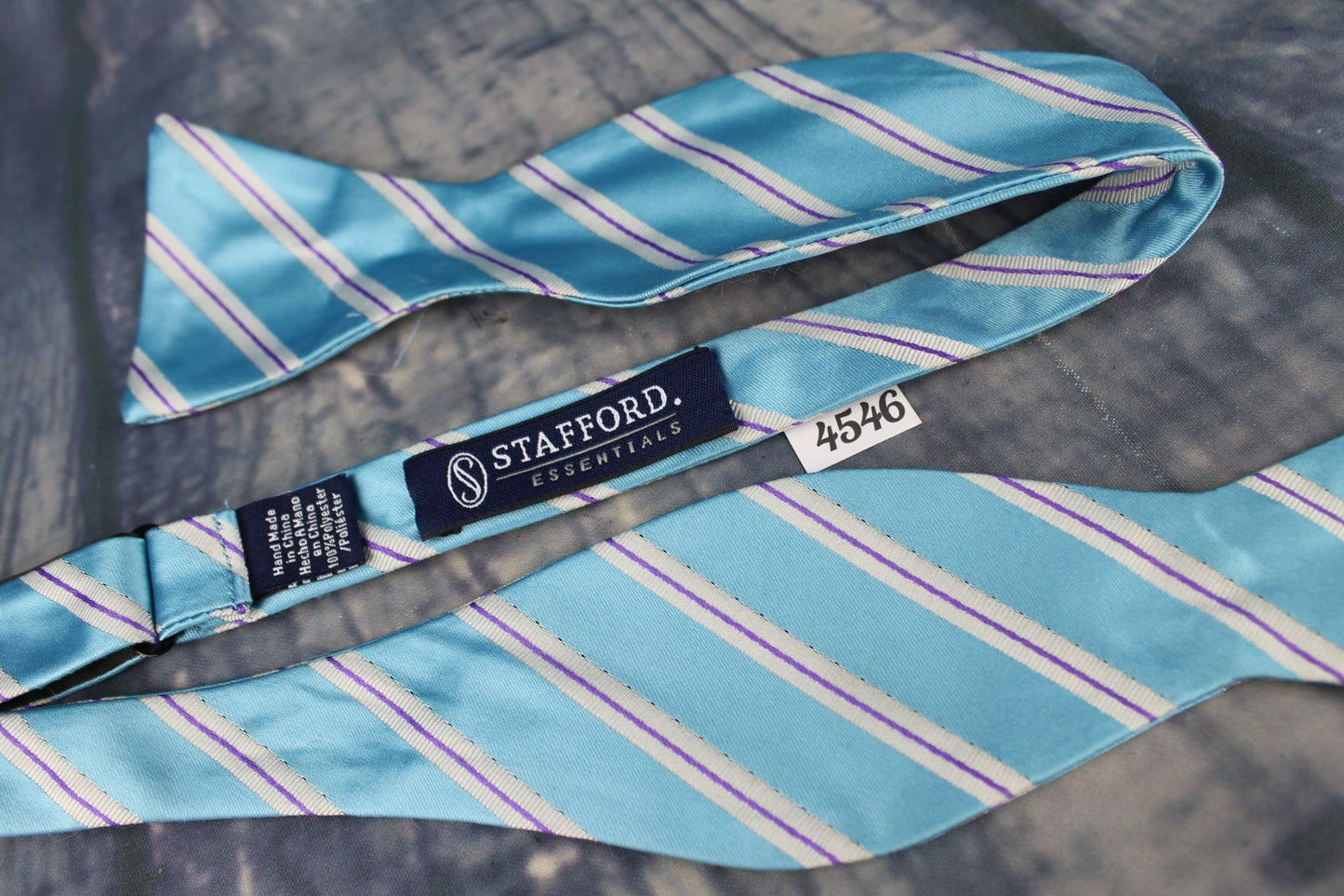 Superb Stafford Broad Stripe Purple Blue Self Tie Square End Thistle Bow Tie