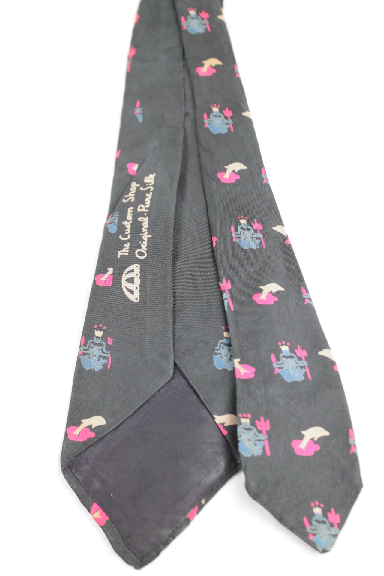 Vintage The Custom Shop Original all silk dark blue pink pattern tie 1950s/60s