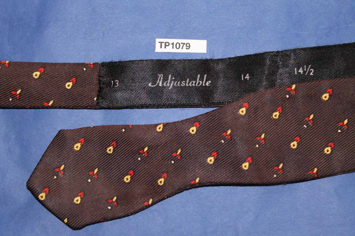Vintage Self Tie Arrow End Bow Tie Brown Gold Red Repeat Pattern Adjustable
