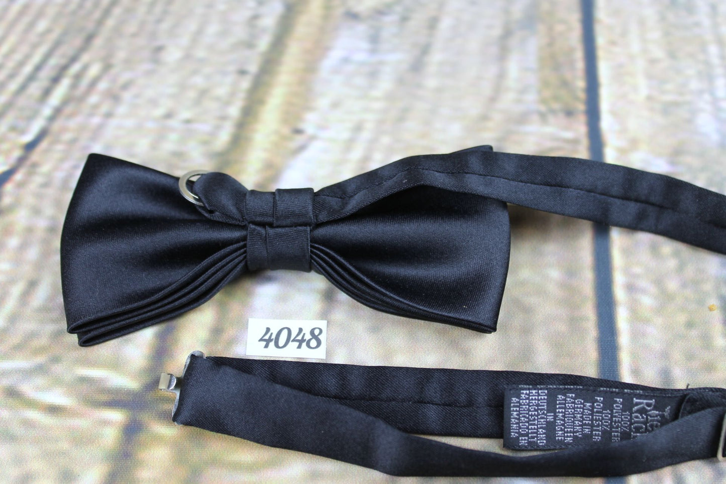 Vintage Classic Black Satin Pre-Tied Bow Tie Adjustable