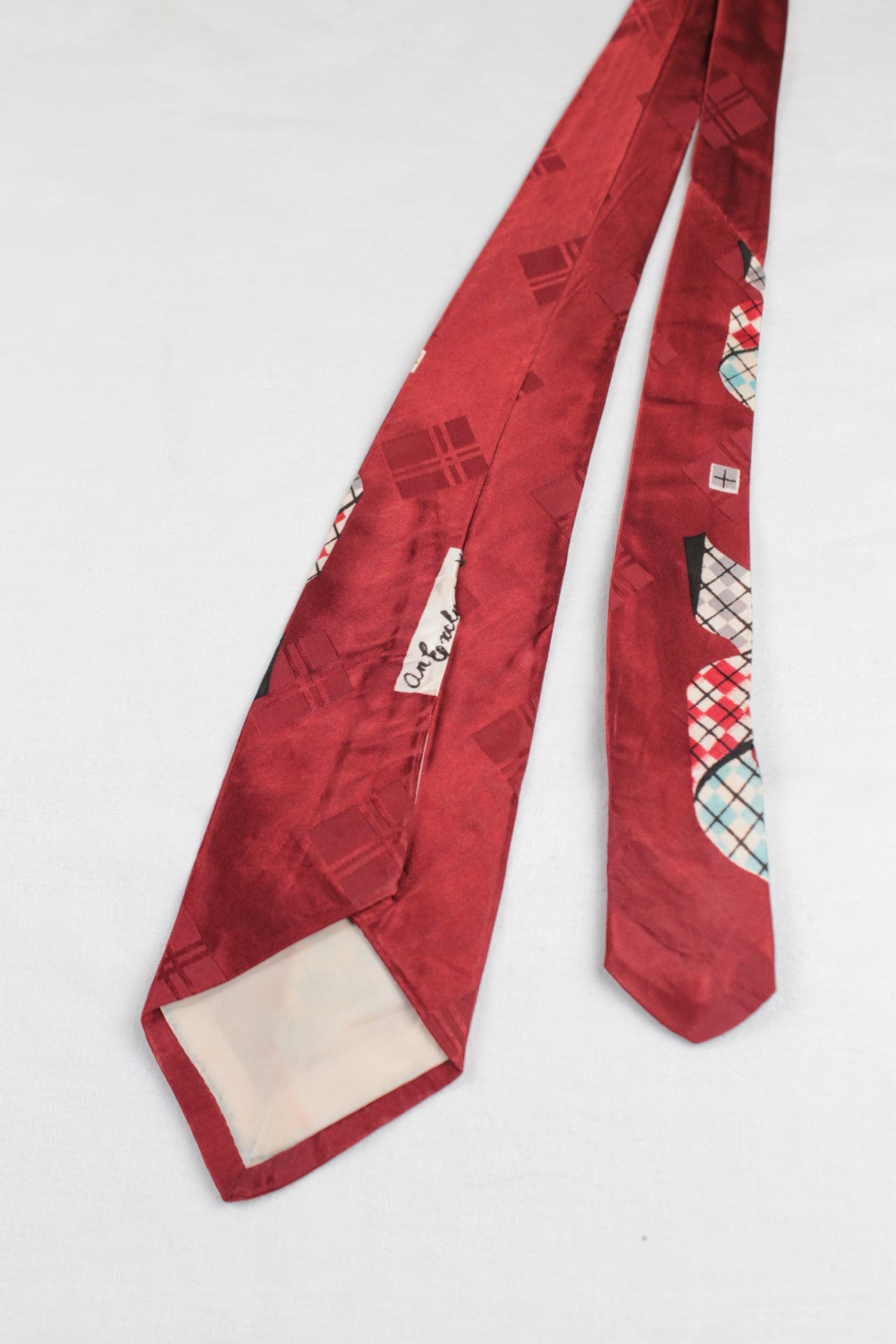 Vintage dark red blue grey pattern swing tie 1940s/50s