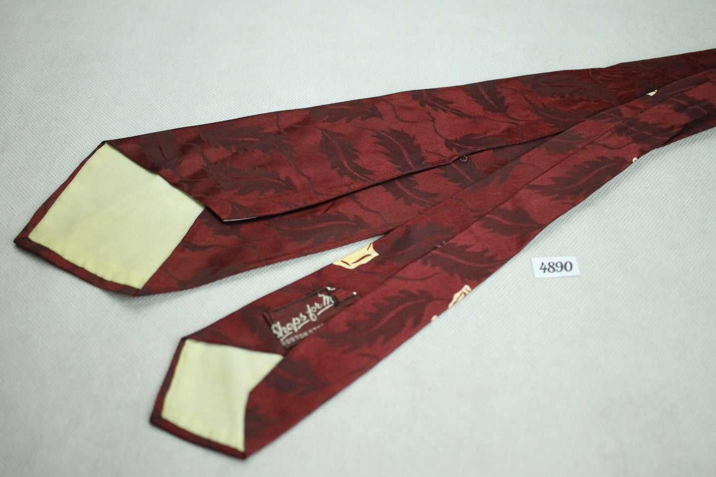 Vintage 1940s/50s Shops For Men Jacquard Burgundy Floral Swing Tie