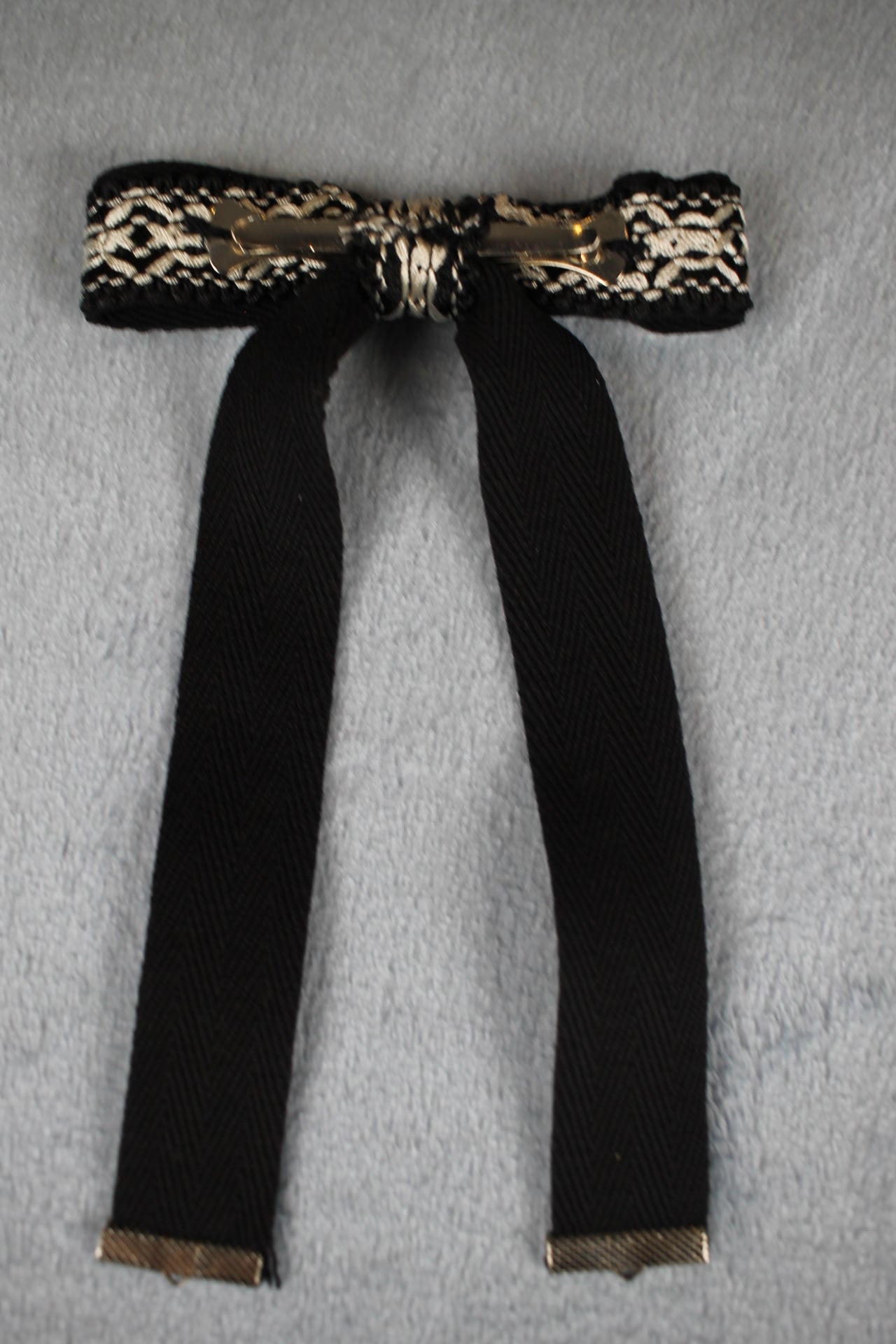 Vintage Style New Heavy Black White Braid Clip On Western Cowboy Kentucky Bow Tie