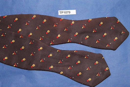 Vintage Self Tie Arrow End Bow Tie Brown Gold Red Repeat Pattern Adjustable