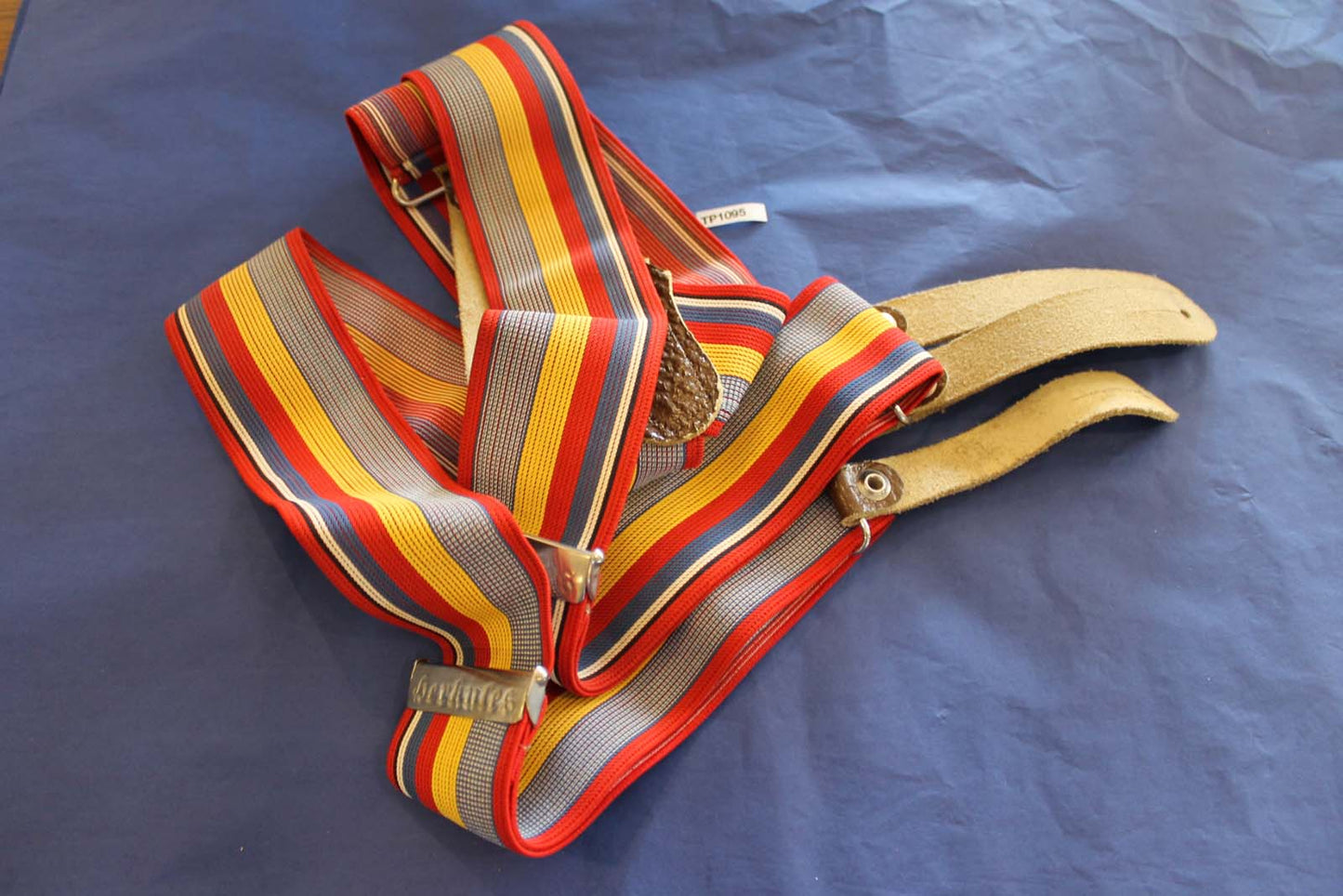 Vintage Herkules retro wide leather thong button on elasticated striped braces 80s/Wall Street