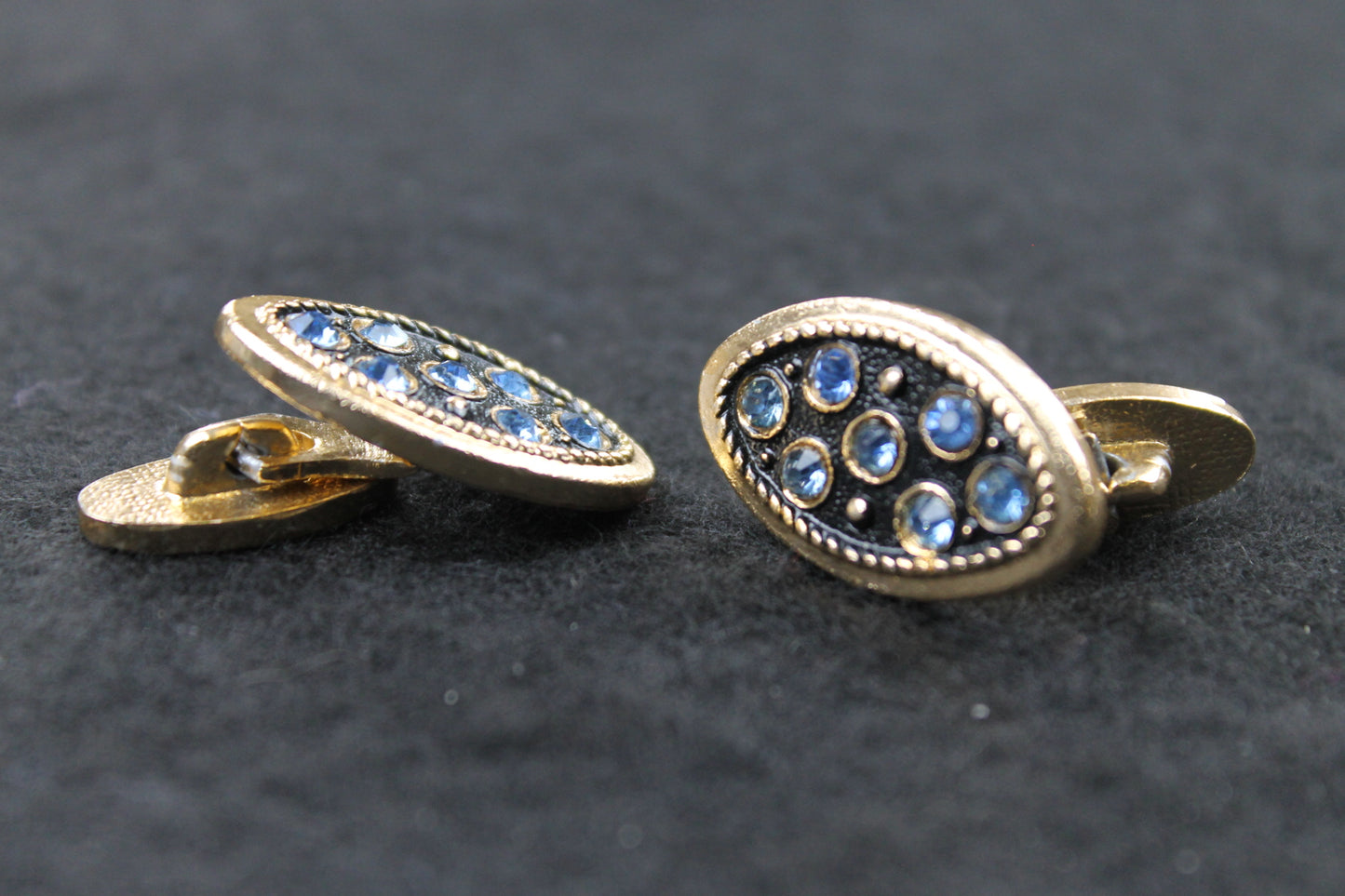 Vintage Oval Blue Diamante Inset Cufflinks