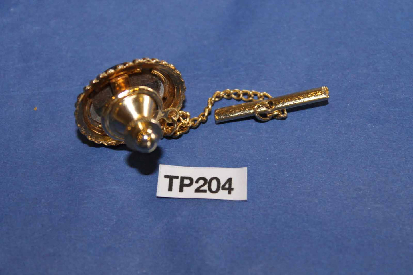 Vintage gold metal set brown agate stone tie pin with shirt chain