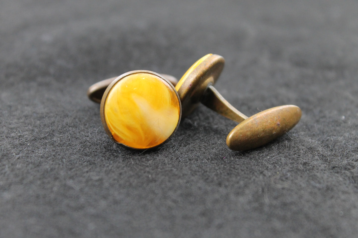 Vintage Round Citrine Stone Inset Cufflinks
