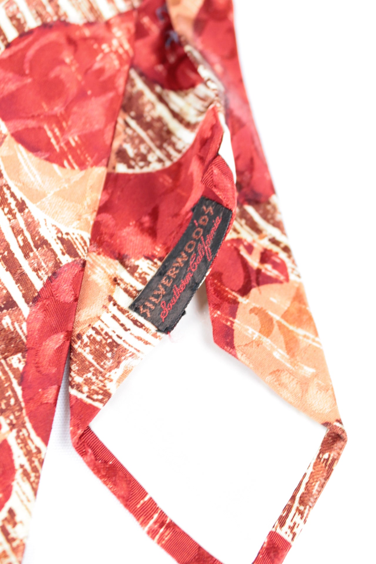 Vintage 1950s Silverwood's Oranges Reds Pear Pattern Jacquard Swing Tie