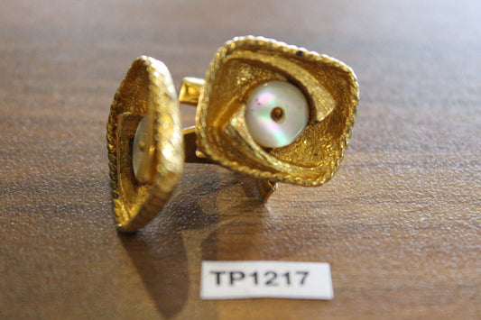 Vintage gold metal inset mother of pearl cuff links