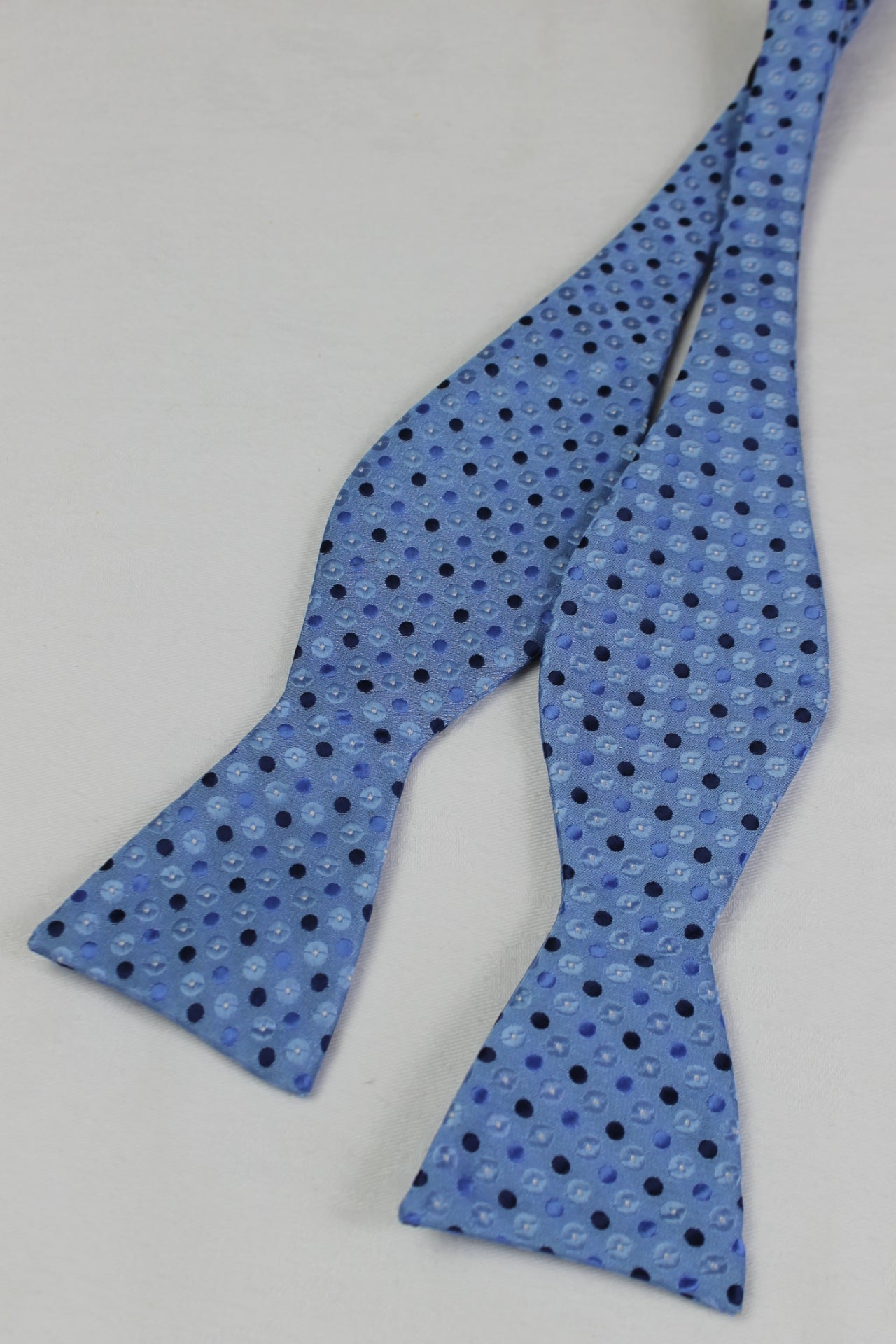 Stafford Pale Blue Polka dot Self Tie Straight End Thistle Bow Tie
