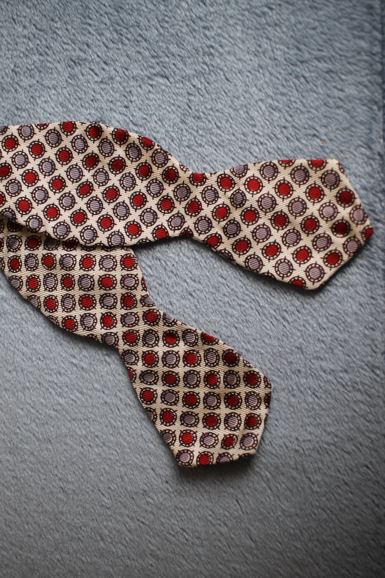 Vintage self tie thistle end cream red lilac circle pattern bow tie adjustable