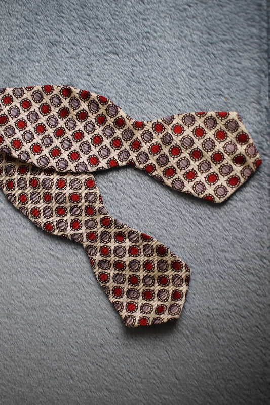 Vintage self tie thistle end cream red lilac circle pattern bow tie adjustable