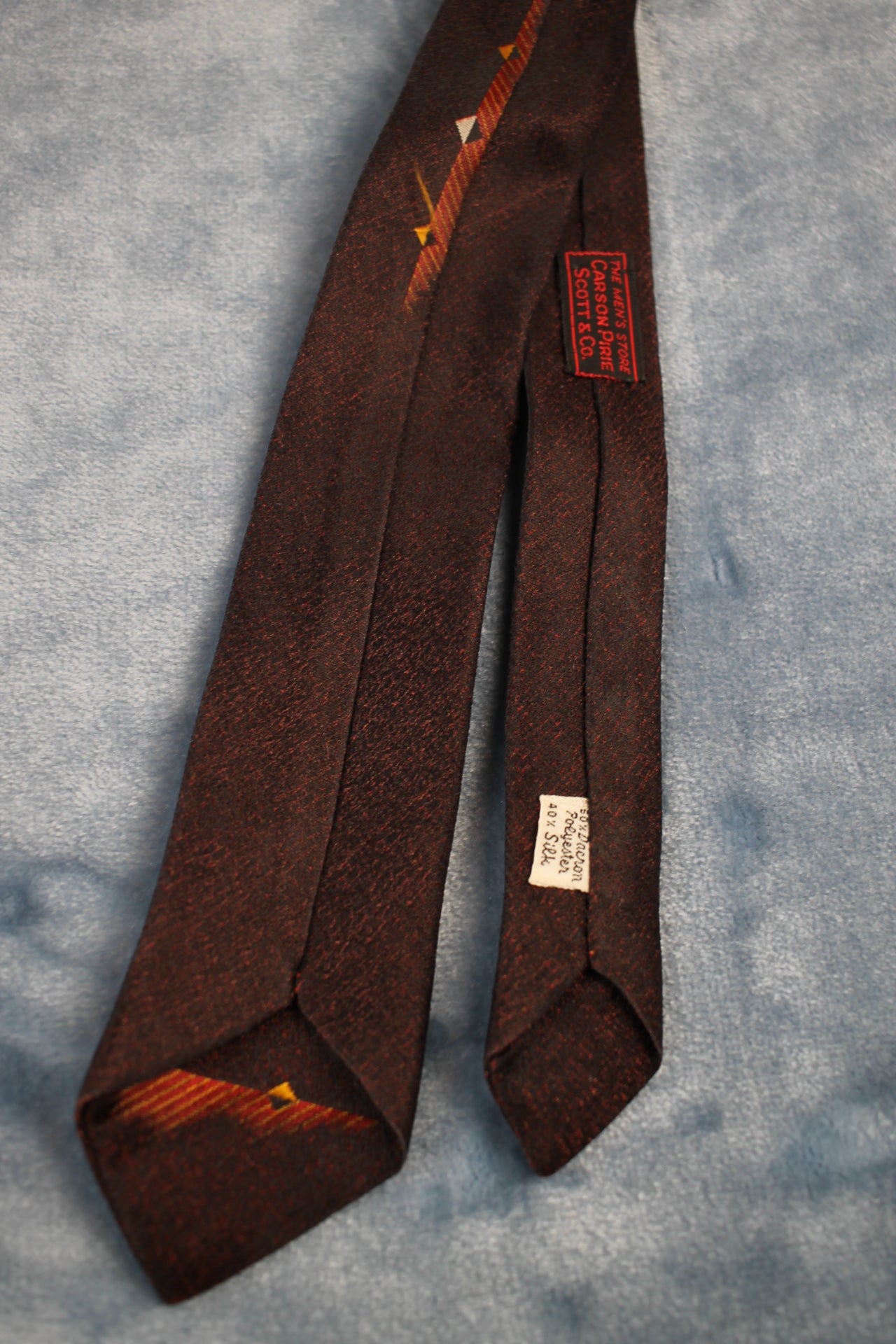 Vintage Carson Pirie Brown Red Skinny Tie 1940s/50s