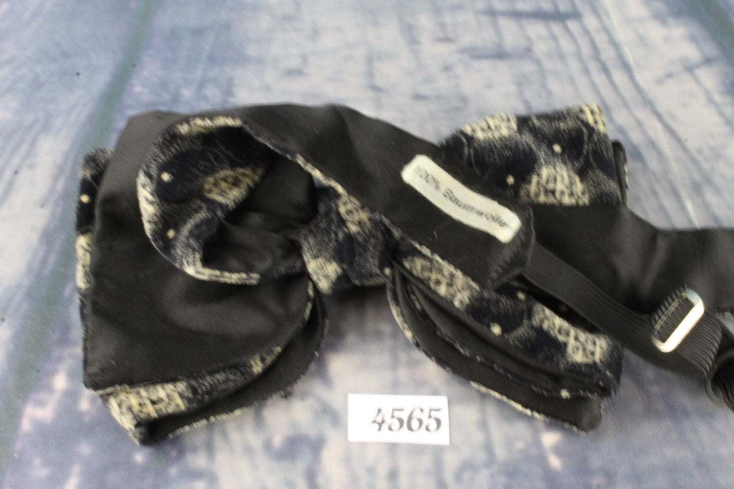 Vintage 1970s Charcoal Beige Velvet Pre-Tied Bow Tie