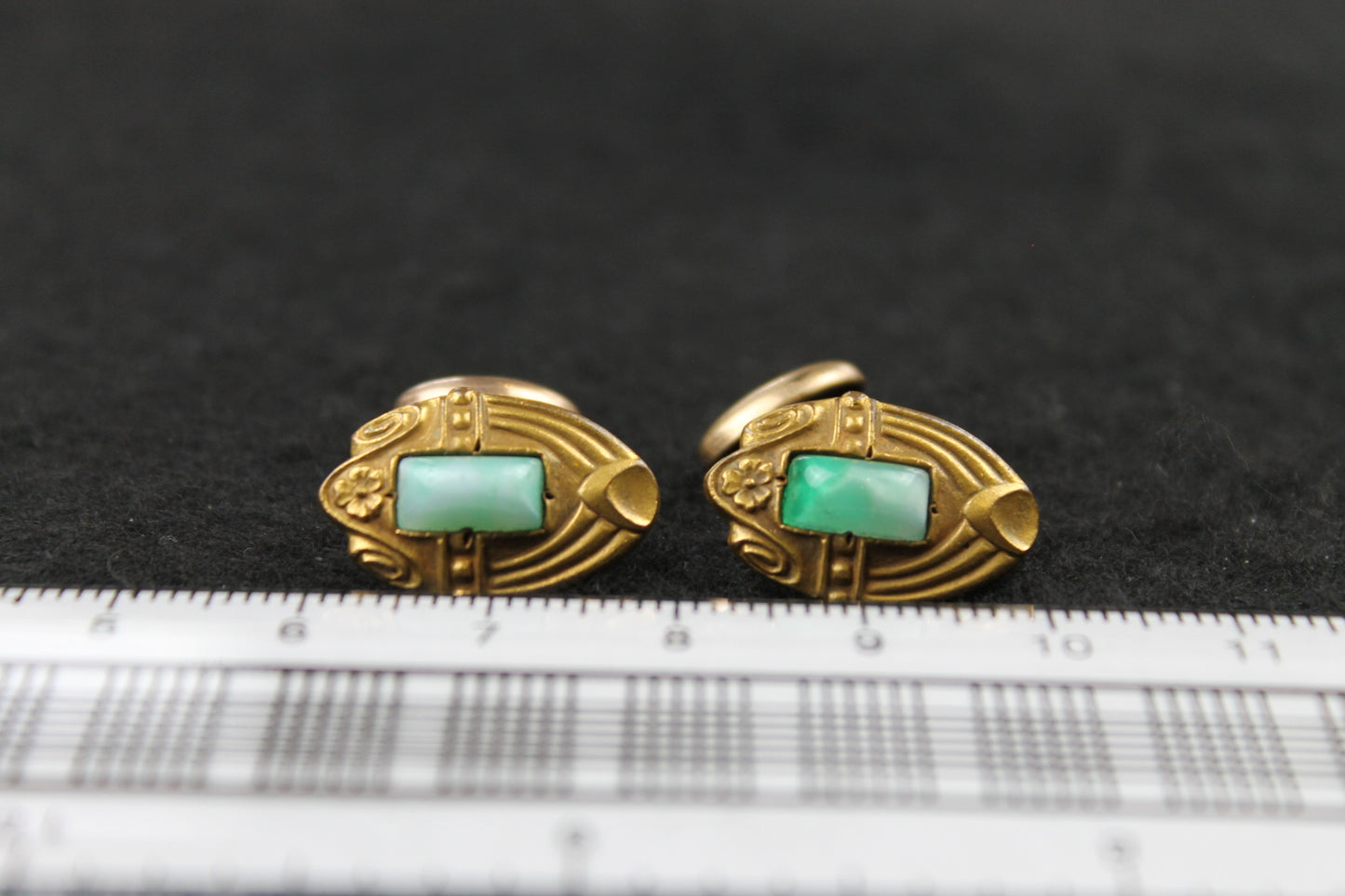 Vintage Oval Cufflinks with Green Aventurine Stone