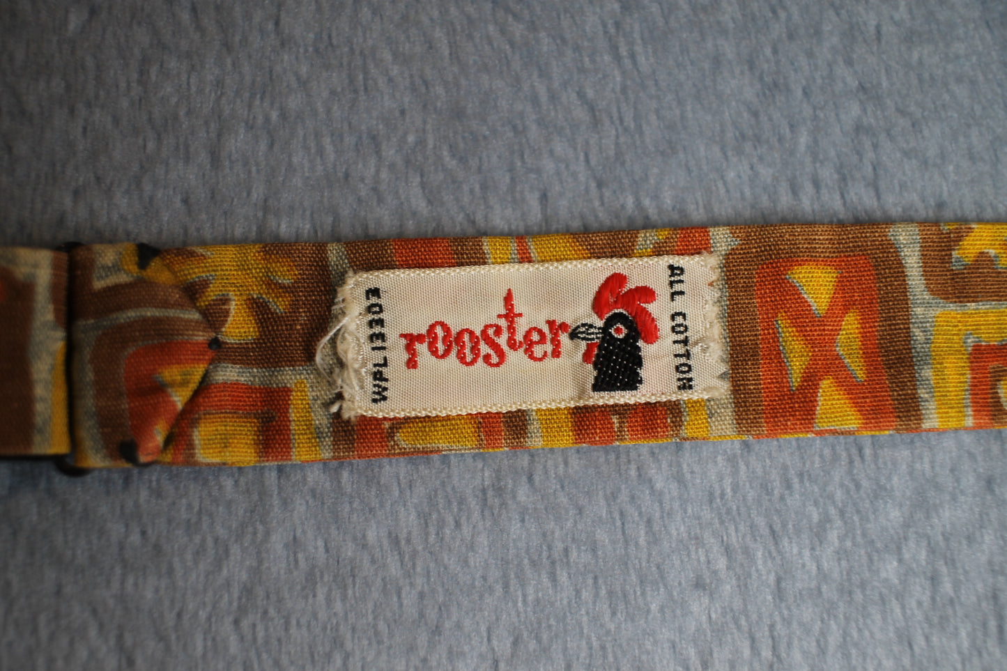 Vintage Rooster self tie paddle end brown orange yellow pattern bow tie adjustable