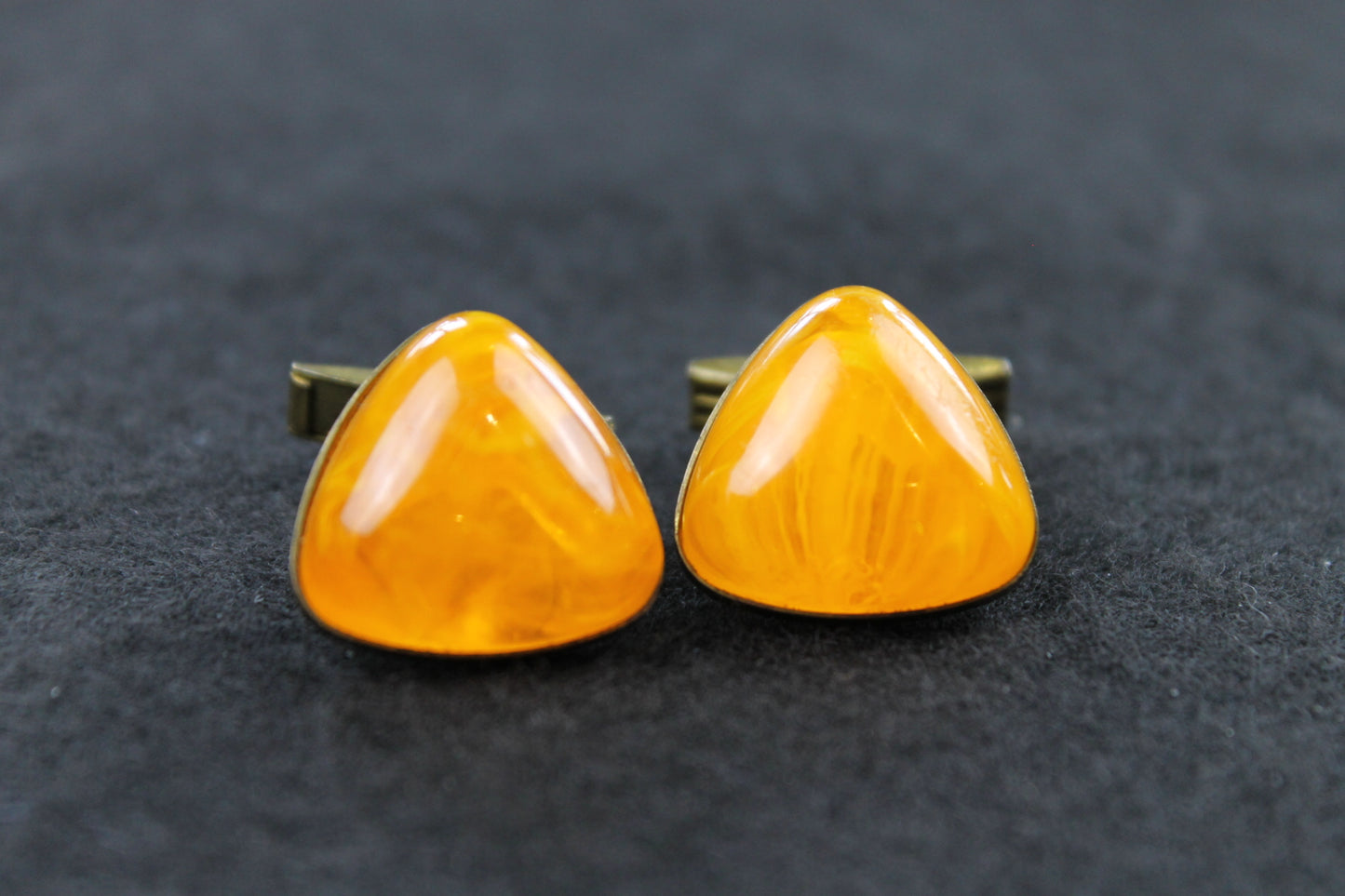 Vintage Amber Lucite Stone Cufflinks and Tie Clip Set