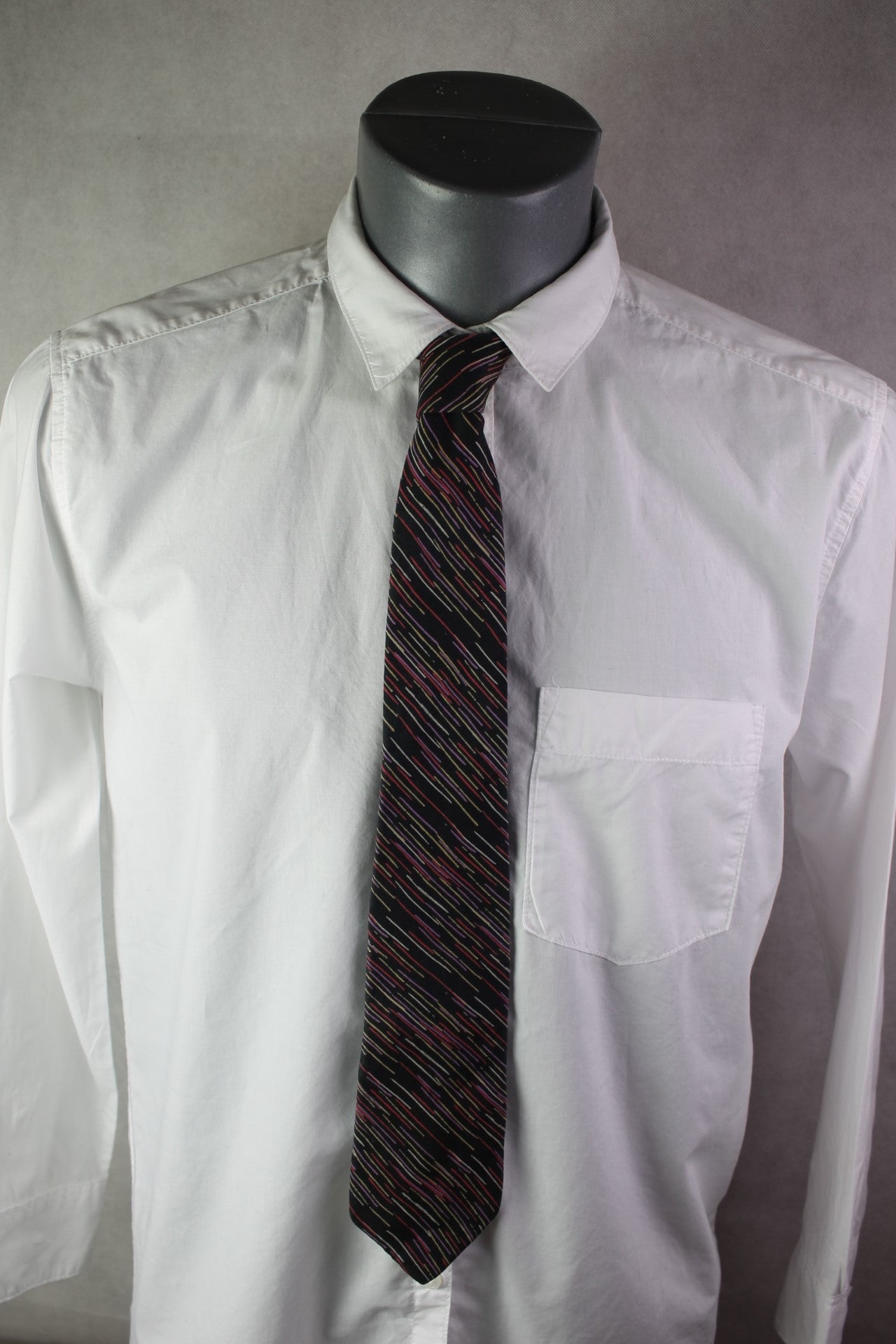 Vintage Halston black pink yellow red striped tie Bloomingdales