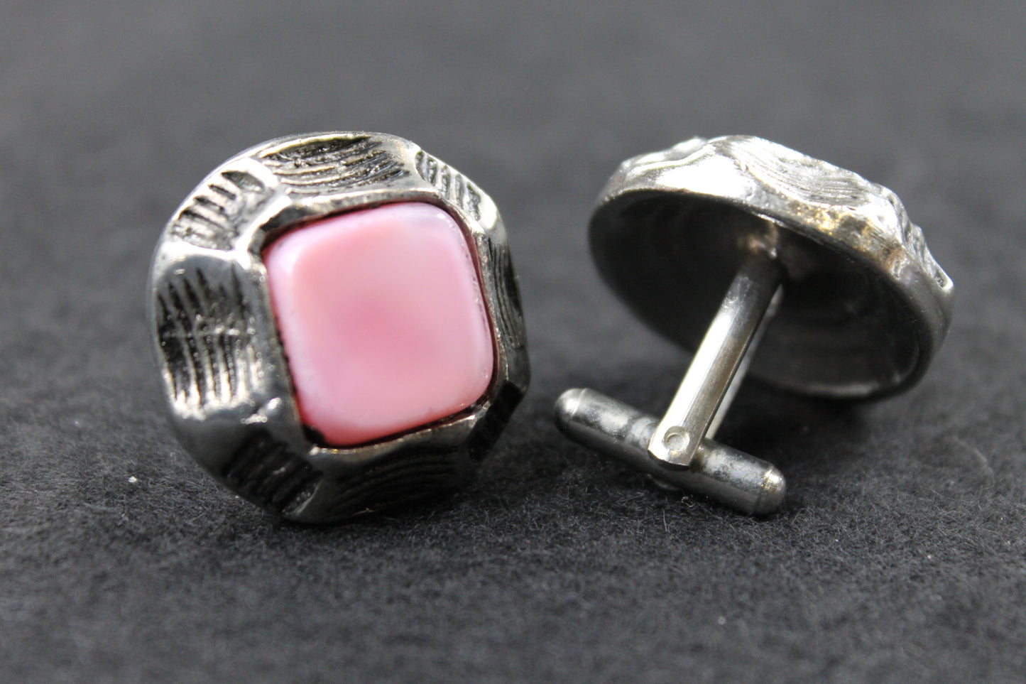 Vintage Chunky Rustic Set Pink Stone Centre Cufflinks
