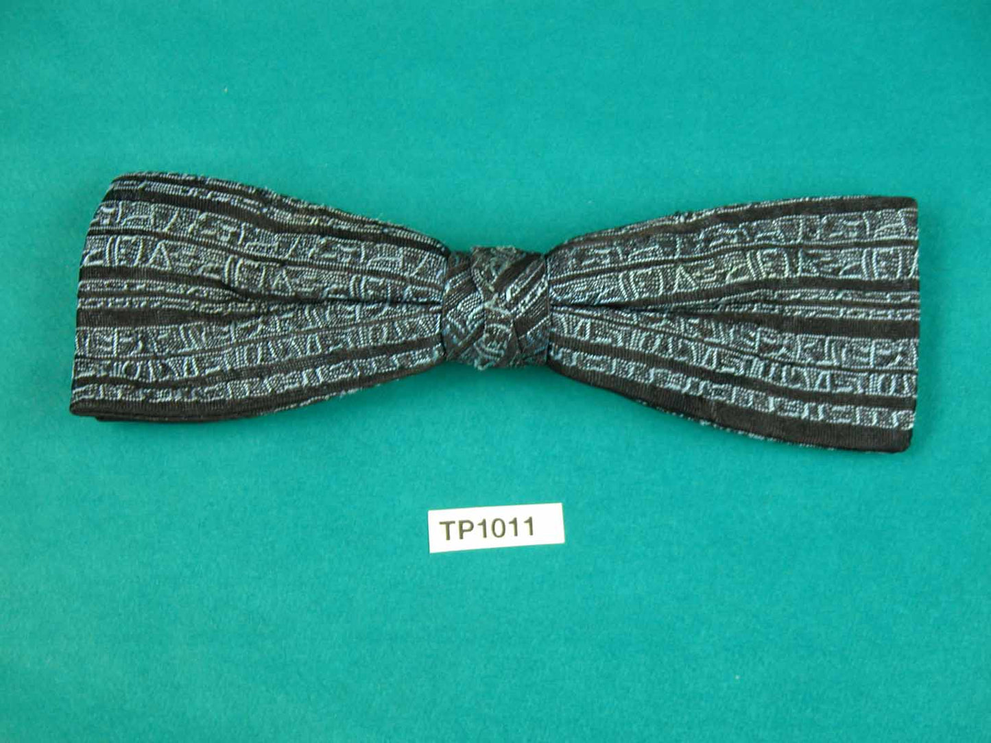 Vintage blue black abstract pattern square end clip on bow tie
