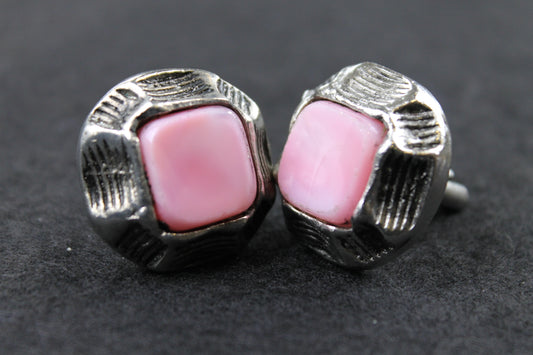 Vintage Chunky Rustic Set Pink Stone Centre Cufflinks