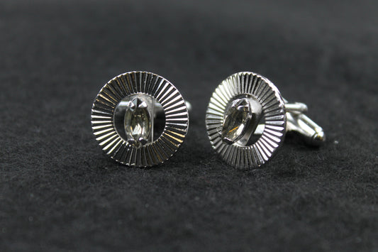 Vintage Smokey Oval Diamante Round Ridged Cufflinks