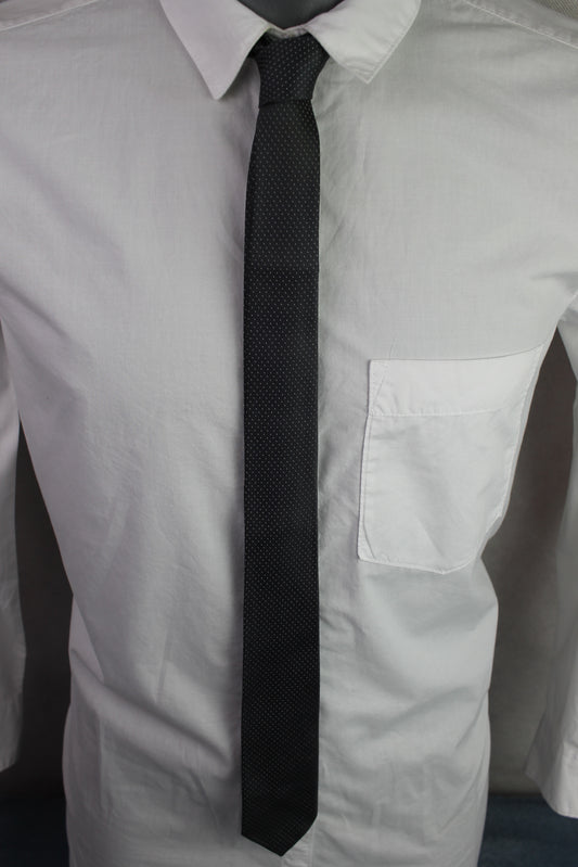 Vintage dark grey white flecked pattern skinny tie