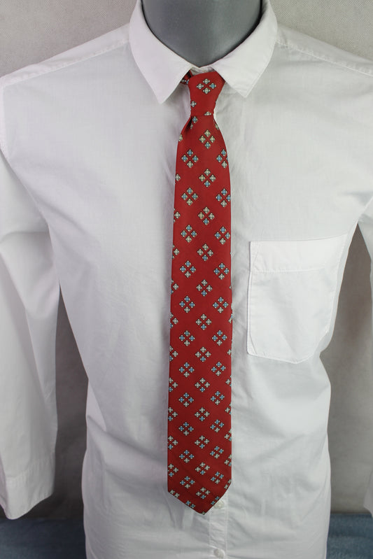Vintage Haband 1950s/60s bright red blue green squares pattern tie