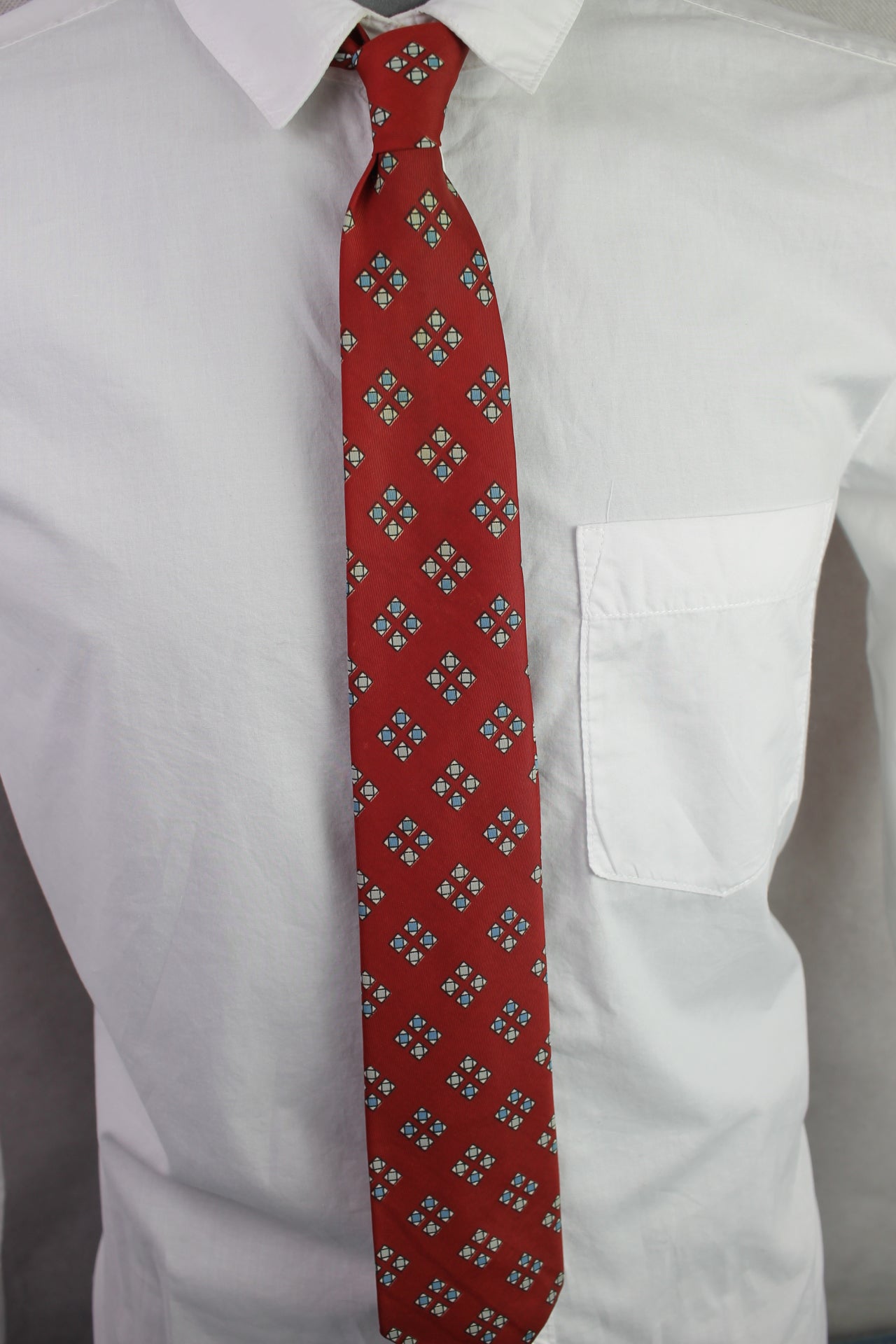 Vintage Haband 1950s/60s bright red blue green squares pattern tie