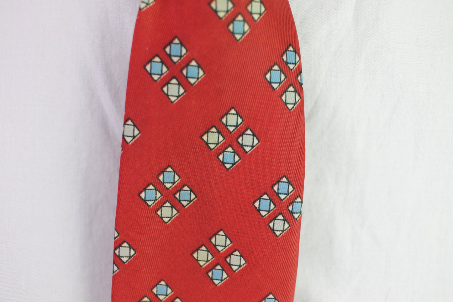 Vintage Haband 1950s/60s bright red blue green squares pattern tie
